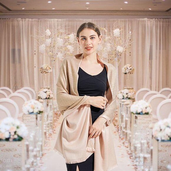 Sparkling Metallic Pashmina Shawl Wraps Scarf for Evening Party Bridal Wedding F - Picture 6 of 7